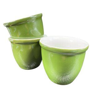 Hall Pottery Green Custard Cup Small Bowls Salsa Dish Egg Cups Heavy Duty Set 3